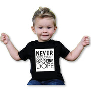 Never Apologize Toddler Tee Shirts Hella Bay Clothing 2T Black 